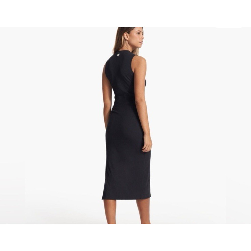 VUORI Womens Pose Sands Dress Size Lg Midi Sleeveless Black Ribbed Stretch VW613 - Picture 3 of 9